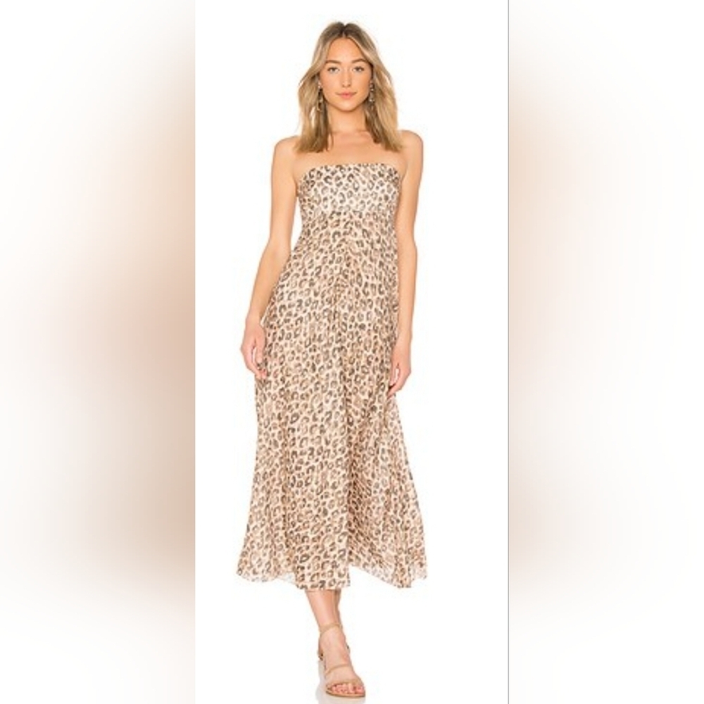 Zimmermann Beige Leopard Print Strapless Midi Dress